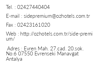 Side Premium Hotel iletiim bilgileri